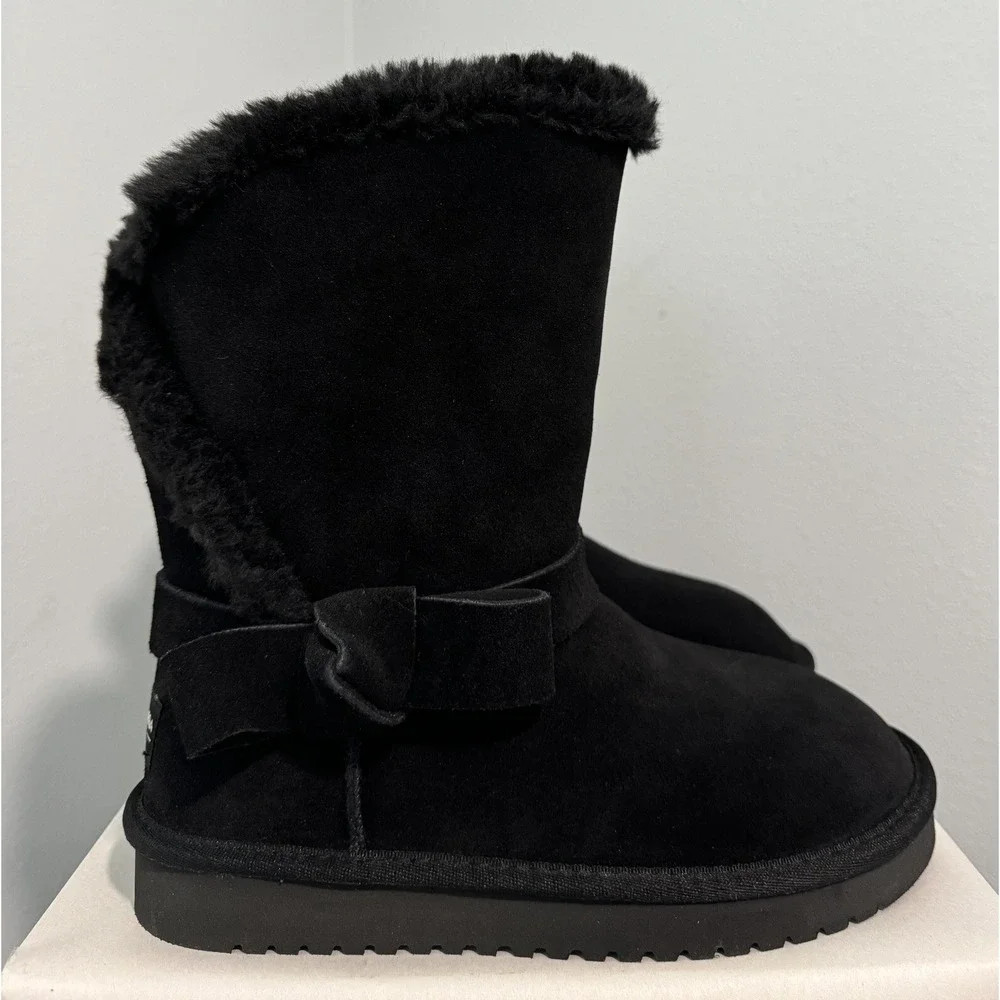 Koolaburra UGG Suede Bow Short Boots Arlena Women's Black Size 5 NEW